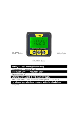 Maiyame Ip65 Su Geçirmez Dijital Eğim Ölçer, Manyetik Tabanlı, Lcd Ekranlı, 360 Ölçüm, Ahşap İşleri Ve İnşaat İçin
