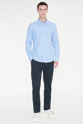 AC&Co / Altınyıldız Classics Tailored Slim Fit Dar Kesim Düğmeli Yaka %100 Pamuk Erkek Gömlek Mavi