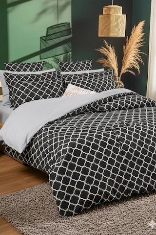 More Home Çift Kişilik Yorgan Kılıfı + 2 Yastık Kılıfı Çarşafsız Motif Desen Siyah Beyaz