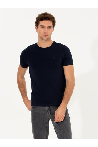 Lacivert Bisiklet Yaka Slim Fit Basic T-shirt
