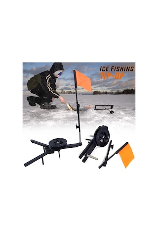 Sougayılang Buz Oltası Tip-up Kompakt Metal Direk Turuncu Bayrak Fener Takımı Aksesuarı