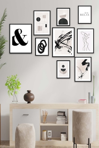 No77decor Siyah Geometrik Ve Line Art Temalı Tablo Seti