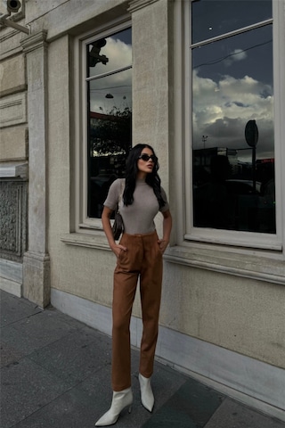 Gülsüm Aydın Süet Pantolon Pensli - Taba Taba