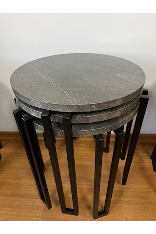 Fbt Üçlü Sehpa , Gecme Orta Sehpa Antrasit Ve Beyaz Mermer Desen Mermer