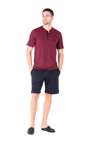 D's Damat Ds Damat Erkek Düğmeli Yaka , Modal Kumaş Şort Pijama Takımı Bordo Bordo