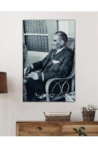 Atatürk Portresi Cam Tablo Evlika, Ev Ve Ofis Duvar Dekoru, Hediyelik Büyük Temperli 4 Mm Cam Tablo Evlika