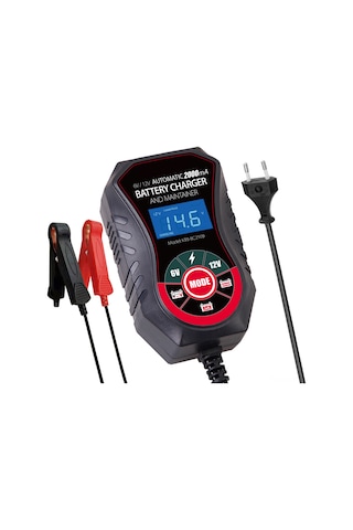 Fosenze 6v-12v Akü Şarj Cihazı 2a, 8 Aşamalı Koruma, Lcd Ekranlı, Akü Aktivasyon, Avrupa Şarjı Kurşun-asit Akü İçin