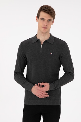 U.S. Polo Assn. Erkek Regular Fit Yarım Fermuarlı Antrasit Melanj Basic Kazak 50298266-VR081