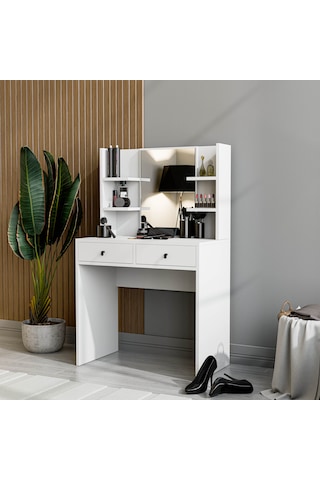 2210 Shıny Aynalı 2 Çekmeceli 80 Cm Makyaj Masası Beyaz