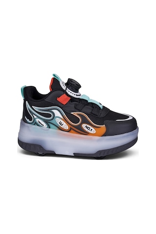 Nstil Unisex Çocuk Spor Ayakkabı Akıllı Bağcıklı Çıkarılabilen Patenli Işıklı Rahat Sneaker 030 Siyah