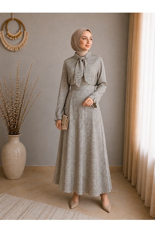 Efulim Womens Ekose Tasarımlı Alt-üst Gofre İkili Takım Haki