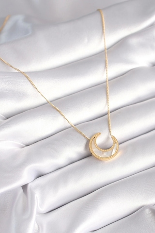 316l Çelik Gold Renk Beyaz Sedefli Hilal Model Kadın Kolye - Tj-bko8362 Çok renkli