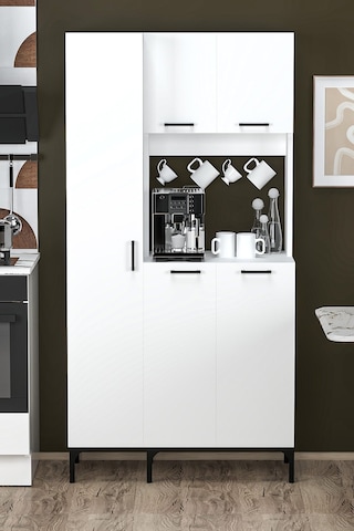 Hola Çok Amaçlı Boy Dolaplı Kahve Köşesi, Kiler Dolabı, Mutfak Erzak Dolabı, Mini Mutfak Dolabı Beyaz