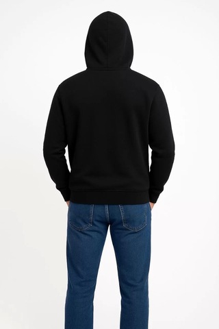 Erkek Üç İplik Kapüşonlu Kanguru Cepli Sweatshirt Hoodie - Siyah Siyah