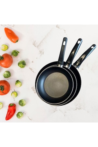 Enashop 3 Lü Tava Seti 16cm-20cm-24cm Yapışmaz Yüzey Isıya Dayanıklı Şık Ve Pratik Siyah