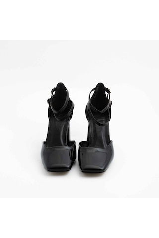 Gleam Kapalı Kare Burun 8cm Kalın Topuk Çift Bantlı Stiletto - Topuklu Ayakkabı 001