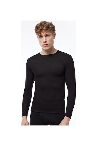 Malabadi Erkek Siyah Yuvarlak Yaka Uzun Kollu Viloft Termal Üst Içlik 609 Siyah