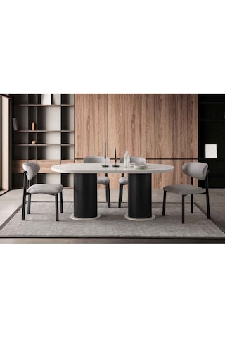 Parian Modern Yemek Masası 4 Sandalye Takım Mermer