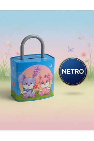 Kilit Şeklinde Dev Boy Kumbara 26x17 Cm Hediyelik Metal Kumbara Kapaklı Kolay Açılabilir Model 2 Li Tavşan Mavi