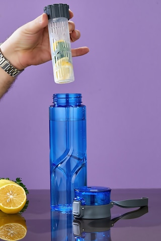 800 Ml Detoks Su Matarası Suluk Pipetli , Bpa Sız, Kilitli Ve Sızdırmaz Kapak - Mavi MAvi