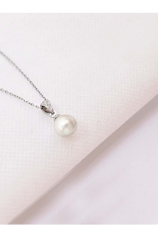 Brezza Lusso Jewelry 925 Ayar Gümüş Doğal Inci Kadın Gümüş Kolye Sevgiliye Hediye 45 CM