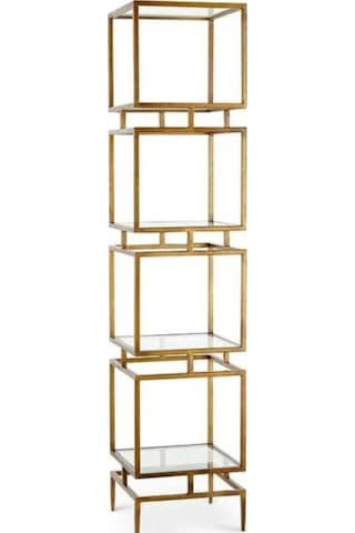 Olope Pirinç Eskitme Metal 4 Raflı Kitaplık Çiçeklik Gümüşlük Duvar Rafı