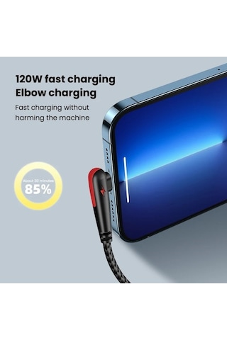 Tongxida 120w Usb Tip-c Kablo, 90 Derece Dirsek, Huawei Mate Hızlı Şarj, 1.5m, Siyah