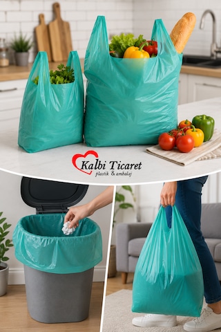 Kalın Yeşil Poşet Büyük Boy 1 Kg Hışır Atlet Poşet Market Manav Poşeti 30x60 Cm Çöp Poşeti
