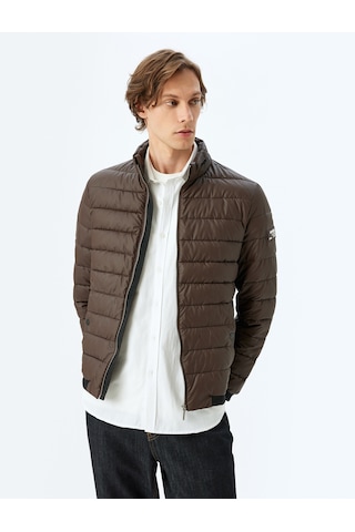 Koton Dik Yaka Etiket Detaylı Slim Fit Şişme Ceket Kahverengi 5wam20029hw Kahverengi