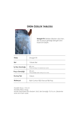 it's basic Kadın Mavi T1-12s6-99 Straight Fit Parlak Yıldız Taşlı Özel Tasarım Denim Jean