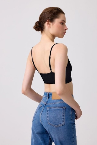 Cottonhill Premium - Kadın Siyah Seamless İp Askılı Crop Top Büstiyer Siyah