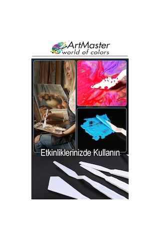 Plastik 17 Hazneli Resim Paleti Masaüstü 5 Li Plastik Spatula Ve Resim Fırçası 1 Paket Palet Bıçağı Seti Ressam Sanat
