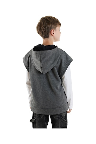 Denokids Erkek Çocuk Kapüşonlu Kolsuz Sweatshirt - Gri