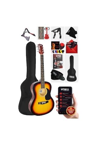 Midex Rg-550sb Pack Kaliteli Kesik Kasa Sunburs 40 İnç Akustik Gitar Seti 4/4 Yetişkin