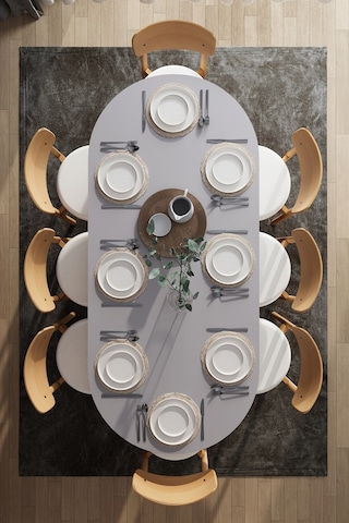 Modern 8 Kişilik Mutfak Yemek Masası Ve Sandalye %100 Mdf Mutfak Yemek Odası Masası Takımı Ymt08 Kül Gri