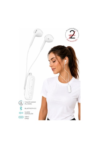 Exenar - Beyaz - Yaka Klipsli Bluetooth Kulaklık Kulakiçi Kablolu Kablosuz Tws Mikrofonlu Yaka Kulaklık Boyun Asmalı