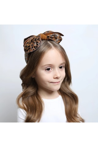 Billy Loves Audrey Leopar Desenli Fiyonklu Kız Çocuk Tacı Kahverengi