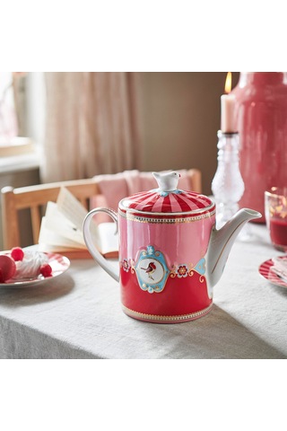 Kırmızı Pembe Porselen Demlik 1300 Ml