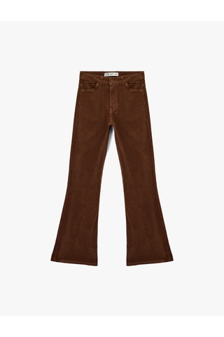 Koton Dar Kesim Düğmeli Cepli İspanyol Paça Kadife Pantolon - Flare Jeans Kahverengi 6wal40029mw Kahve