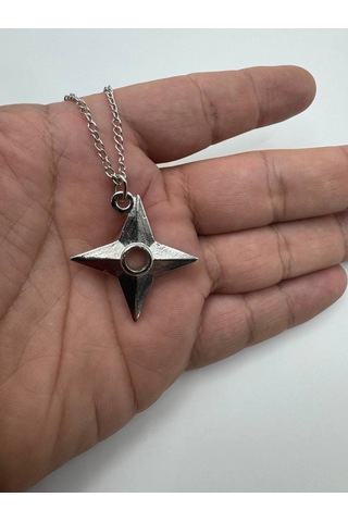Ninja Shuriken Yıldız Figürlü Unisex Kolye 60 Cm Zincirli Metal Tasarım Çok renkli