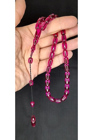 Sevgiliye Özel Hediye Ateş Kehribar Tesbih Pembe Renk Kapsül Kesim H-1380.