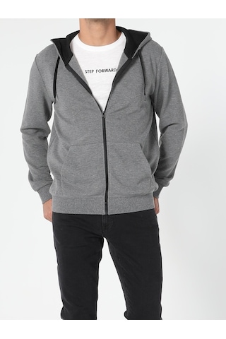 Colin's Regular Fit Fermuarlı Kapüşonlu Erkek Gri Sweatshirt CL1045425_Q1.V2_MGA