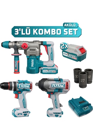 Total Toslı250281e 3'lü Kombo Set Kırıcı Delici Darbeli Matkap Somun Sökme Seti