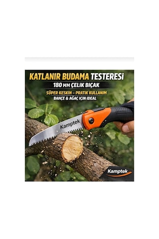 Kamptek Çelik Bıçaklı Katlanabilir Bahçe Ve Kamp Testeresi Süper Keskin