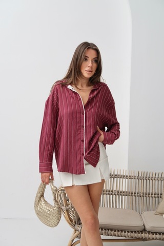 Paw Garage Kadın Monroe Dantel Işlemeli Yazlık Gömlek, Dokuma Modal Kumaş Oversize Gömlek Bordo