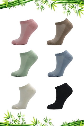 Bambu Kadın Patik Asorti Çok Renkli Çorap Dikişsiz 6'lı Paket Çok Renkli