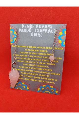 Sertifikalı Pembe Kuvars Doğal Taş Pandül Sarkaç Kolye Çok REnkli