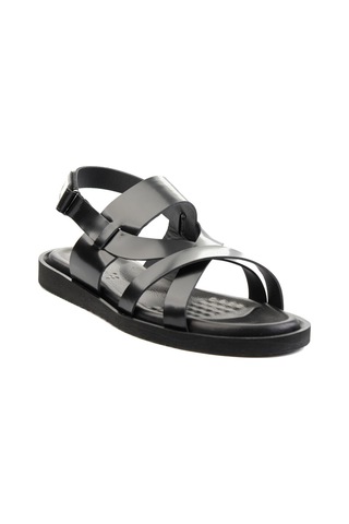 Siyah Hakiki Deri Erkek Sandalet Siyah