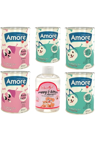 Amore Kuzu Etli Yavru Köpek Konservesi 3 x 400 G + Chunks 2 x 400 G + Şampuan 200 ML