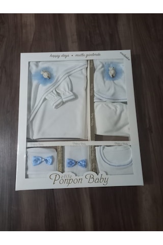 Petite Ponponbaby 10 Lu Hastane Çıkışı Seti Ayıcık Baskılı Mavi Beyaz - Mavi